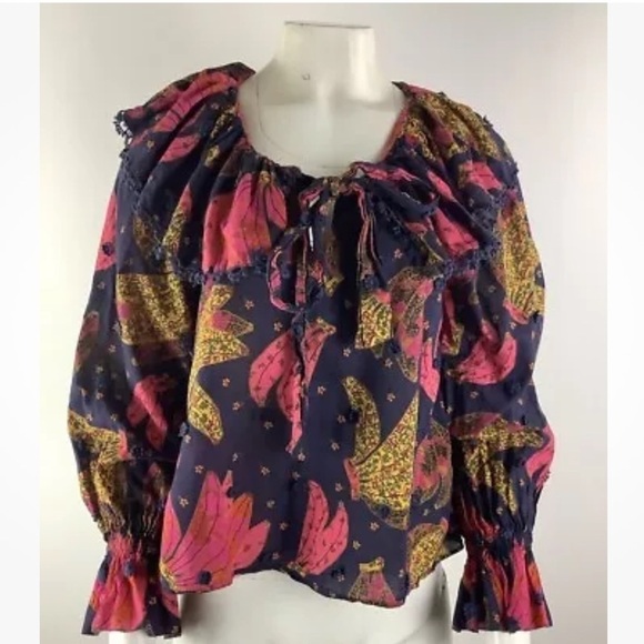 FARM Rio Tops - Farm Rio Sz S Patchwork Bananas Peasant Top Multicolor 100% Cotton Pullover